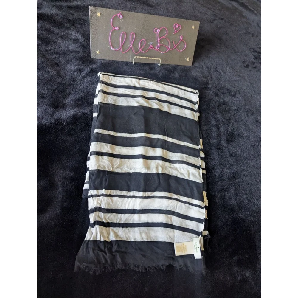 EUC Kate Spade Black White Striped Scarf